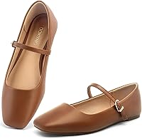 Lookyno Women's Ballet Mary Jane Flats: Adjustable Strap, Square Toe, Latex Insole for All-Day Comfort
