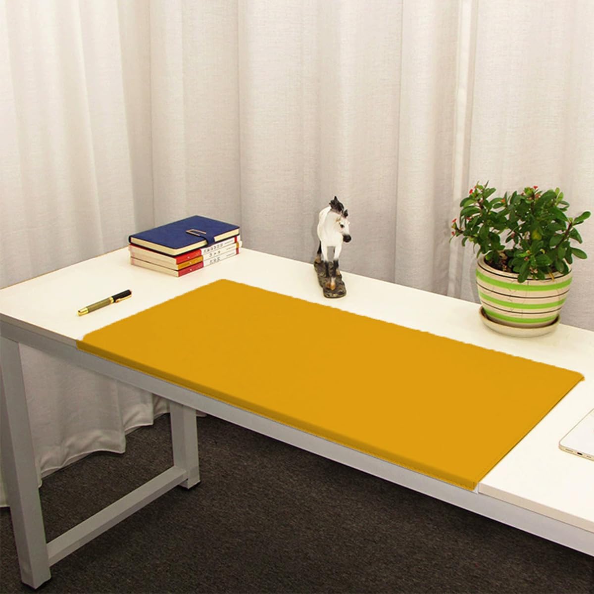 Edge-Locked Desk Pad, Large PU Leather Table Mat with Edge Protector, Waterproof Non-Slip Writing Mats, Laptop Mouse Pads for Office Home Work Study Typing (Yellow,90x40cm)