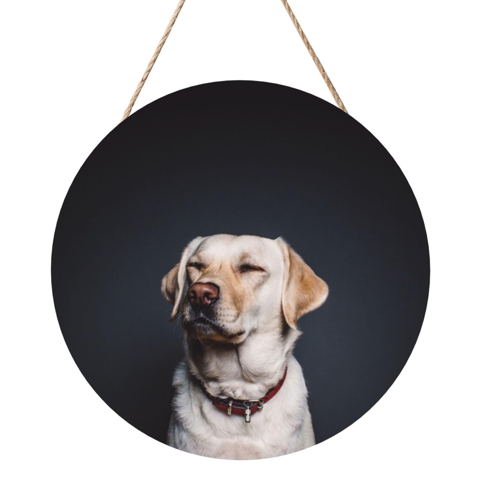 InOmak Cute Labrador Dog, Round Wood Panel Painting 12 in, Wall Hanging Painting For Home
