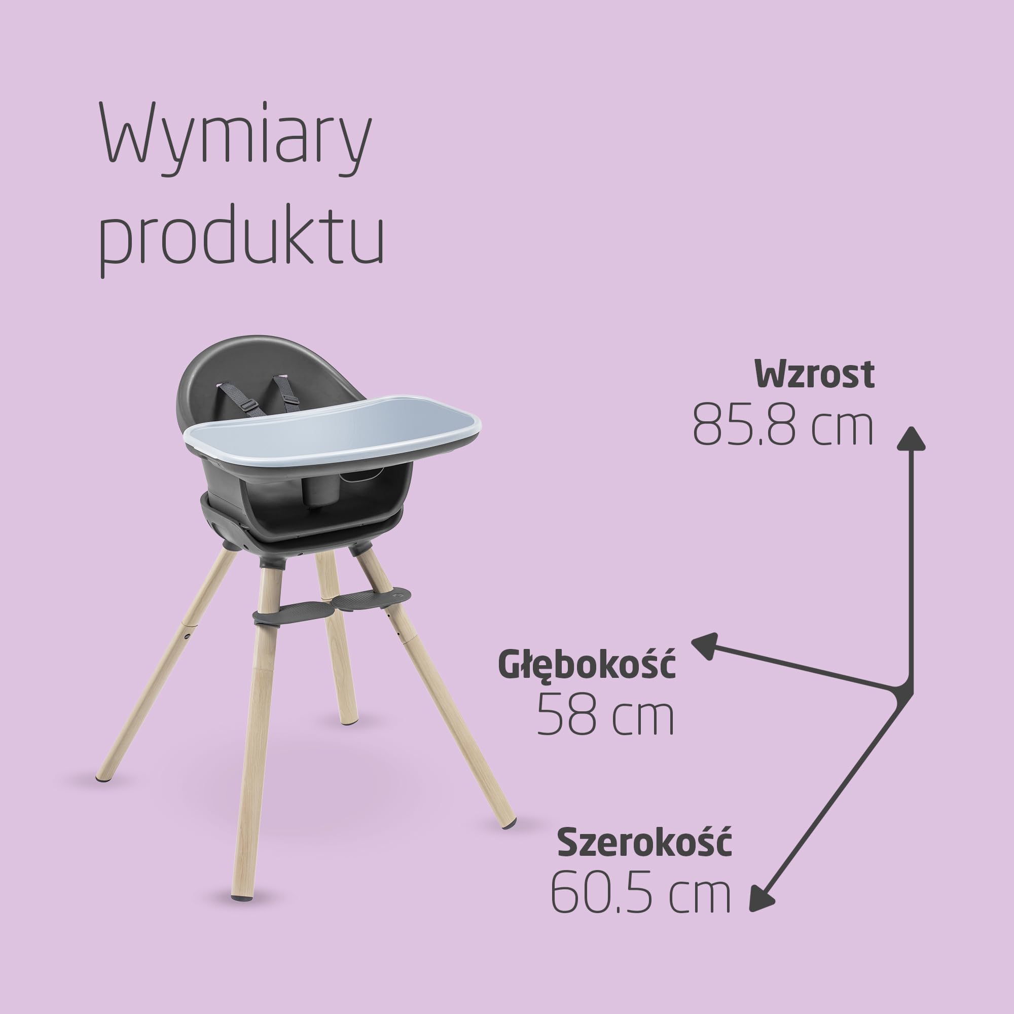 Maxi-Cosi Moa Ewolucyjne krzesełka do karmienia 4 w 1, od 6 mies. do 7 lat, 0-25 kg, regulowane wysokie krzesełko, przekształca się w fotelik na krzesło, stołek i stolik z siedziskiem, Beyond Graphite