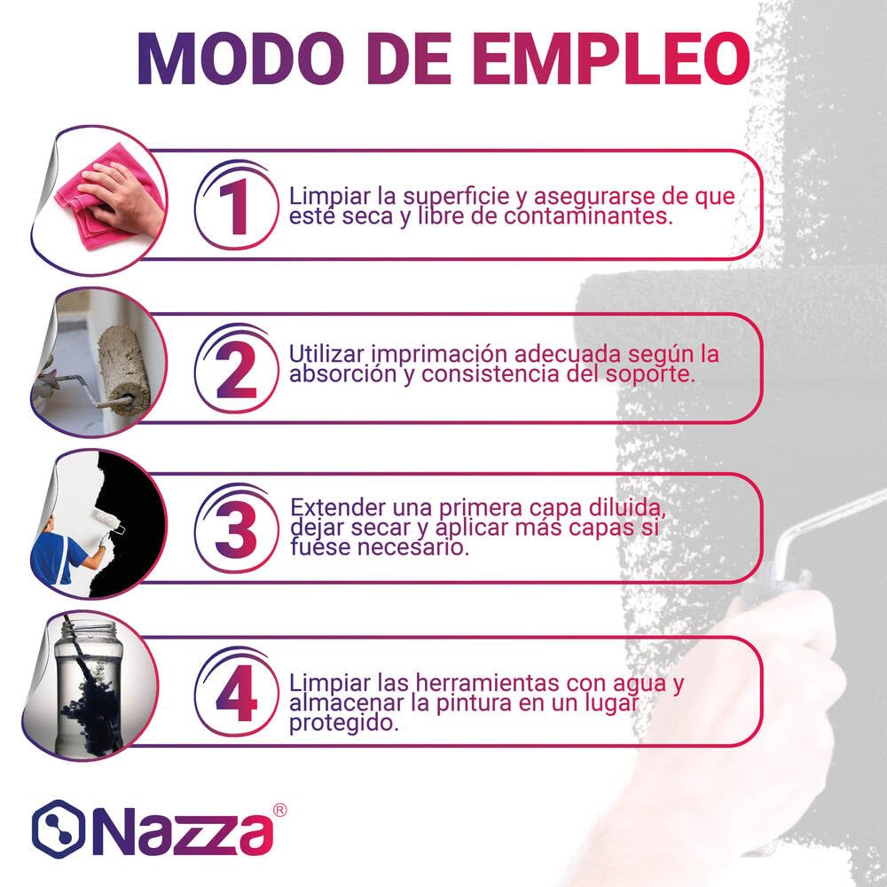 Nazza Pintura Negra Mate - Pintura Negra Pared para Interior y Exterior - Alta Cobertura, Lavable, Resistente y con Certificación Reacción al Fuego BS1D0 - Formato 5 Kg