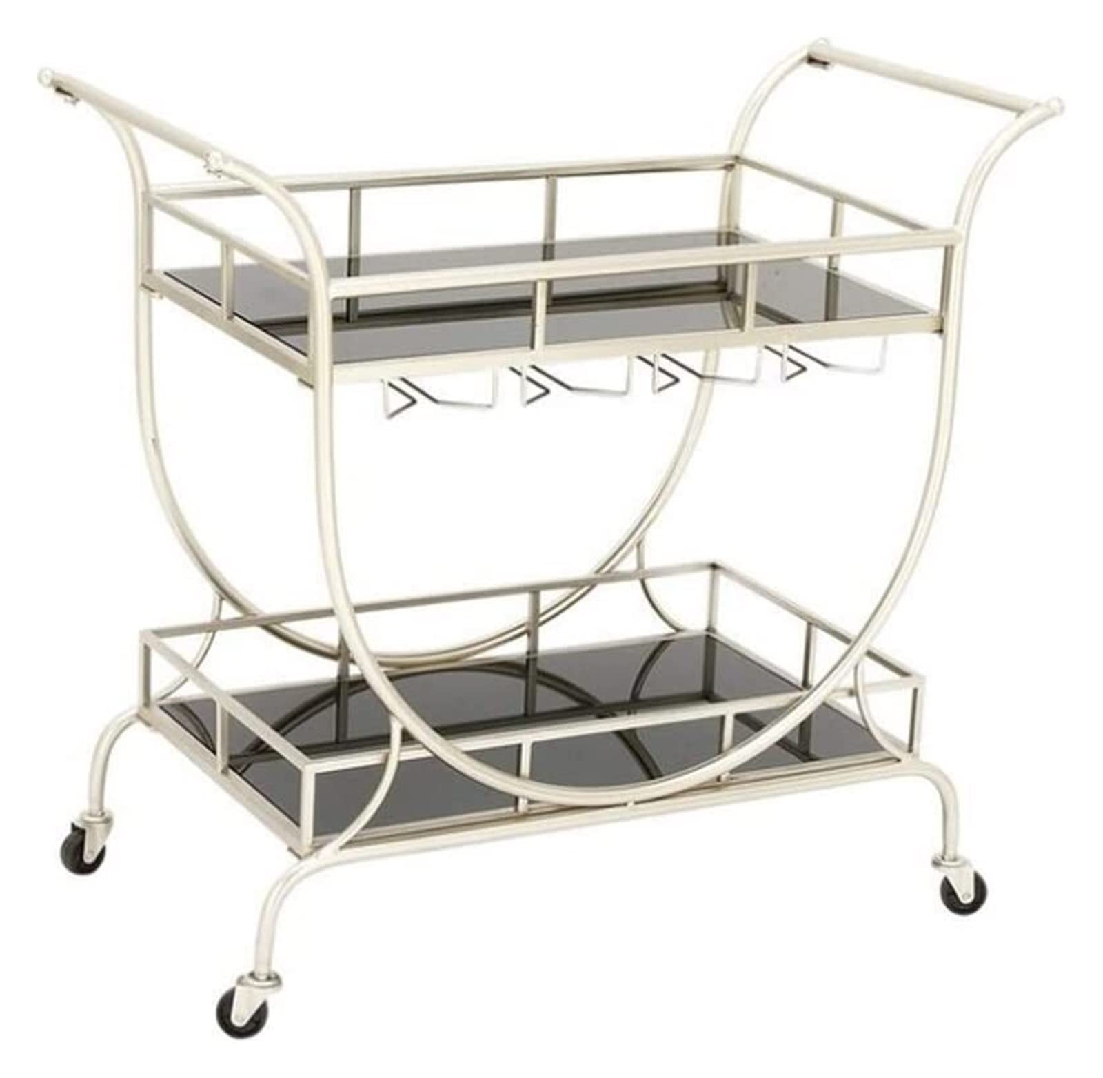 TKJfdTY Bar Serving Cart For Hotel Luxury Restaurant, 2 Tier Kitchen Car Shelf Utility/Service Cart Kitchen Trolley Kitchen Cart With Wheels,Tempered Glass Table Top,With Wine Rack