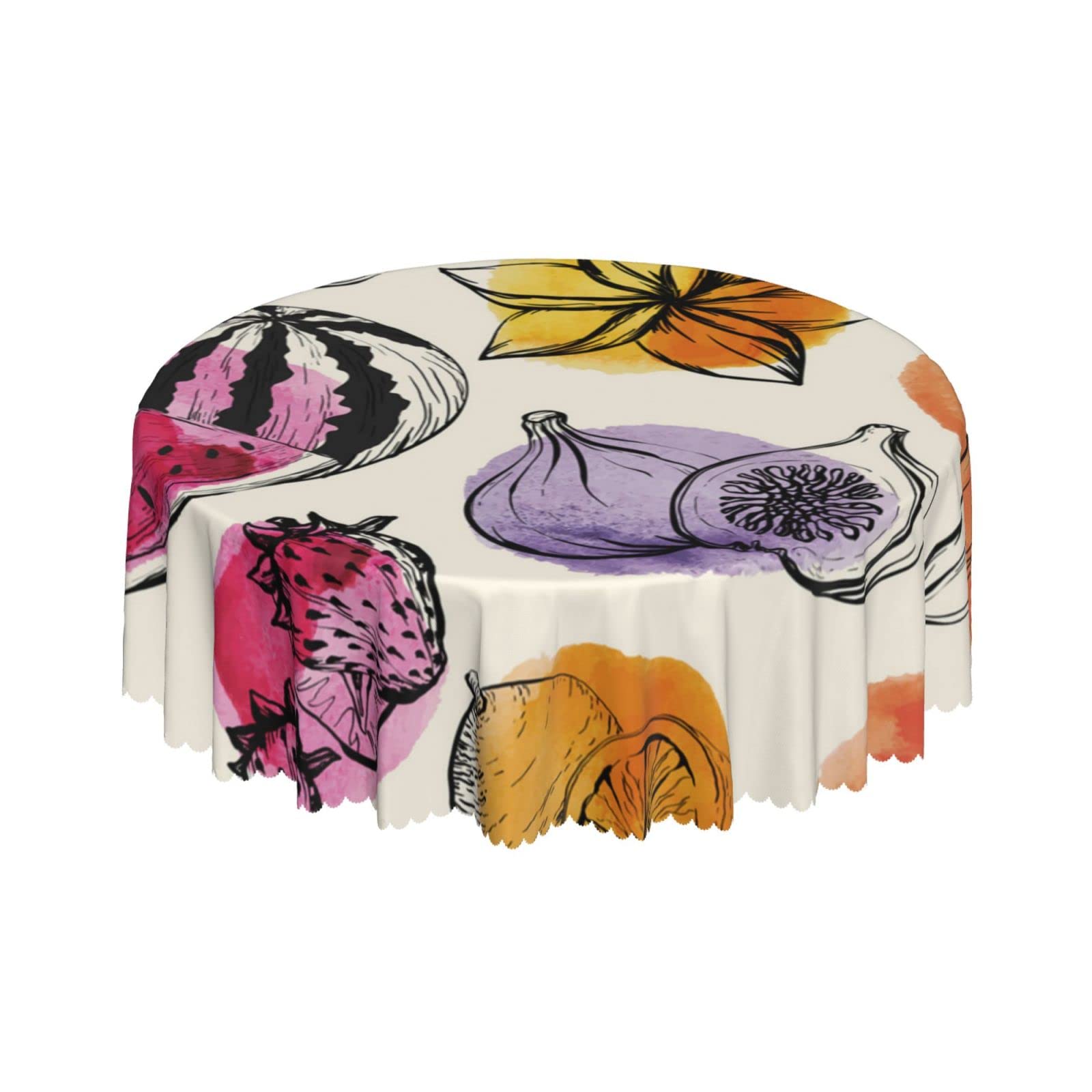 Lsjuee Tropical Flowers Fruit Colorful Round Tablecloth 60 Inch Printed Washable Tablecloth for Dining Party Holiday Fall Home Decorative