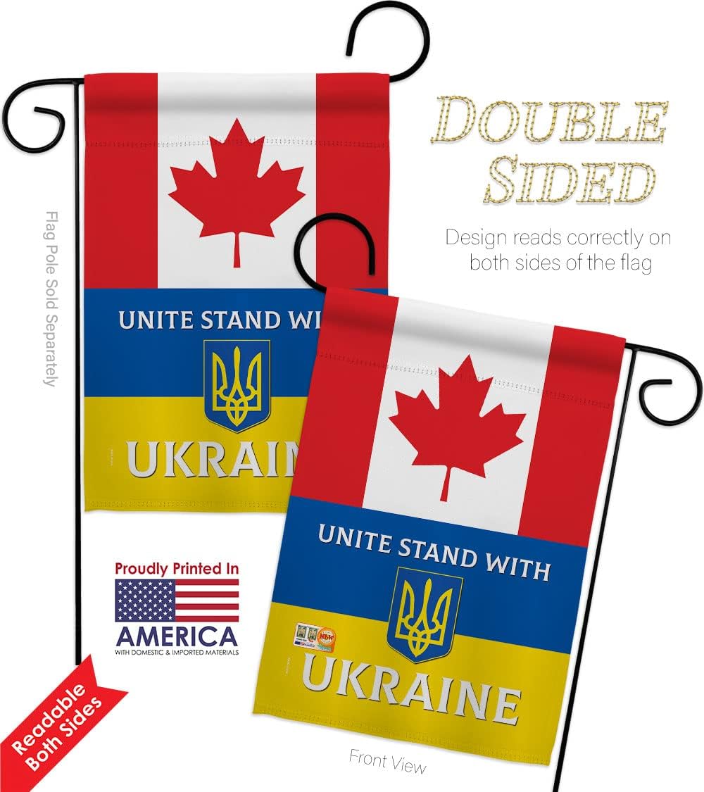Americana Home & Garden Canada Stand with Ukraine Garden Flag Pack Support Cause Vintage Applique House Decoration Banner Small Yard Gift Double-Sided, Made in USA