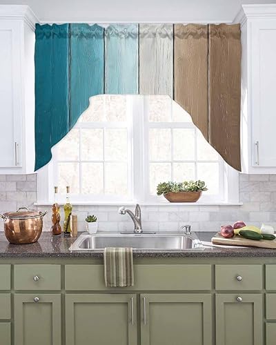 Miniatura 2 de Cortinas de cocina retro con cenefa marrón verde azulado, cenefa con bolsillo para barra, paneles de cortina para dormitorio, sala de estar, baño,