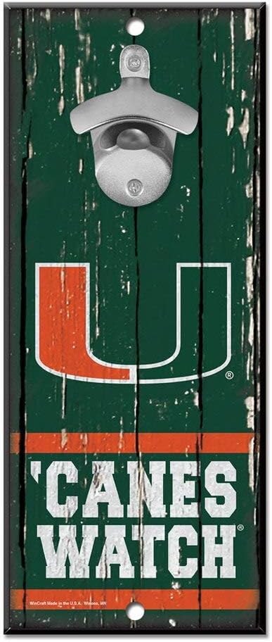 WinCraft NCAA Miami Hurricanes 5x11 Wood Sign Bottle Opener, Team Colors, 5"x11"