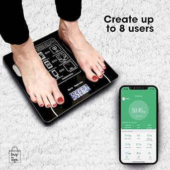 BUY IN WEB USA Smart Scale for Body Weight and Fat, Electronic Body Composition Monitor, 18 Analysis Applications, Supports up to 400 lbs
