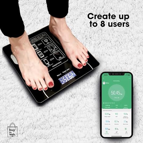 BUY IN WEB USA Smart Scale for Body Weight and Fat, Electronic Body Composition Monitor, 18 Analysis Applications, Supports up to 400 lbs