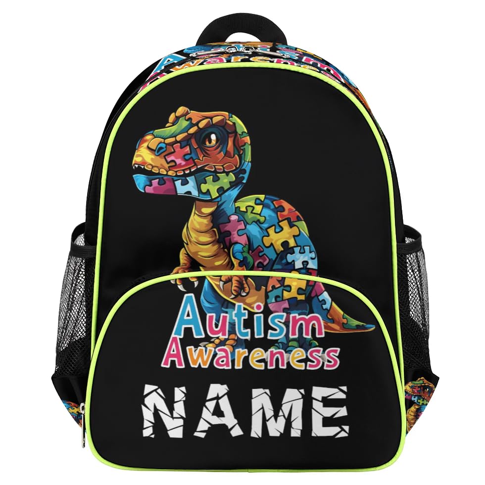 cfpolar Custom Kids Backpack for Boys Girls, Autism Awareness Personalized Name Toddler Backpack 14.2 Inch, Waterproof Casual Daypack Preschool Kindergarten School Bookbag D01