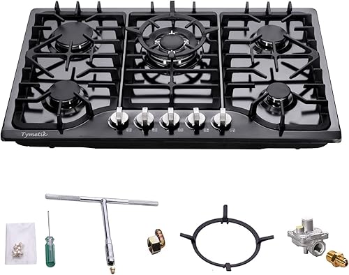 Miniatura 7 de Placa de gas de 30 pulgadas, estufa de gas de acero inoxidable integrada, 5 quemadores de alta eficiencia, estufa de gas convertible GLPG/NG (negro)