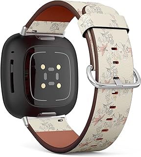 CJBROES Replacement Leather Watch Band, Compatible with Fitbit Versa 3 and Fitbit Sense of Wristband Bracelet Accessory - Vintage-Style-Flower