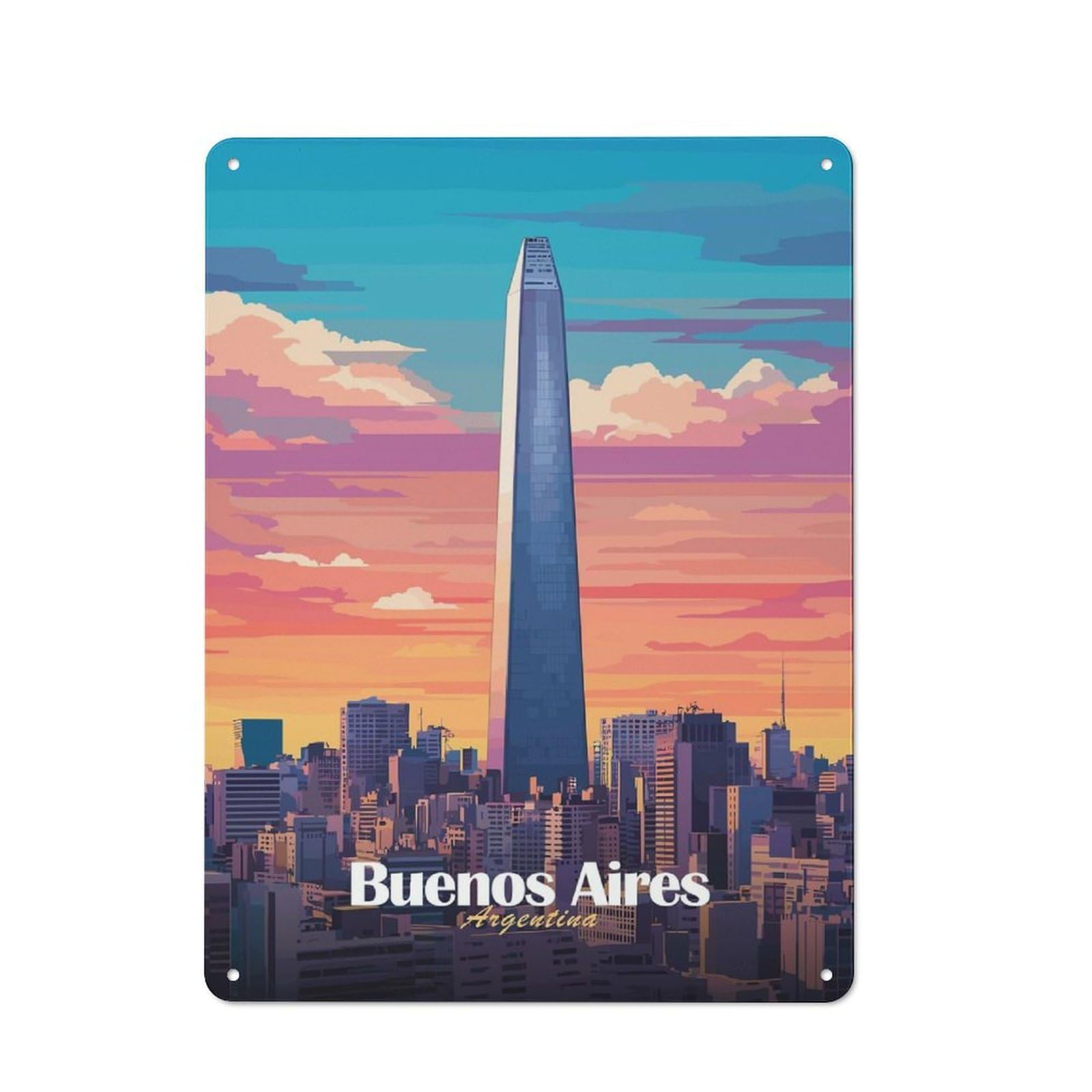 Buenos Aires Skyline Clean Industrial Metal Wall Decor 40x30cm, Decorative Metal Plaque for Workspace, Cafe, Hallway Or Garage
