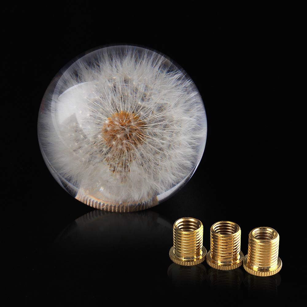 Top10 Racing Universal Car JDM Shift Knob 2.8" Head Crystal Acrylic Ball with Dandelion Flowers for Manual Automatic Vehicles Gear Shifter with adapters