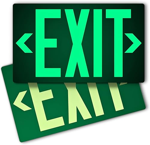 Miniatura 9 de Señal de salida fotoluminiscente de aluminio, parte trasera adhesiva que brilla en la oscuridad, flechas extraíbles incluidas, 12 x 7 pulgadas, luz