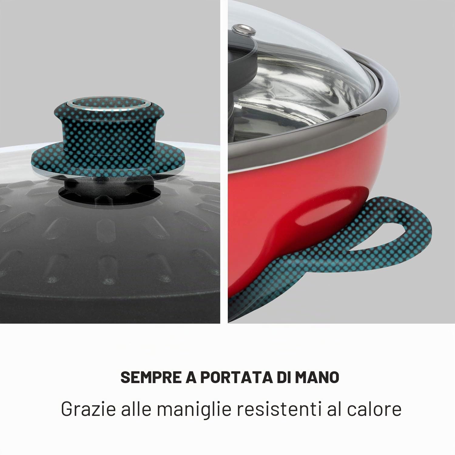 KLARSTEIN Szechuan - Hot Pot e Piastra, Grill Elettrico senza Fumo, Pentola Elettrica Multifunzione, 5 L, Hot Pot: 1350 Watt/38 cm Ø, Piastra: 600 W/22 cm Ø, Elemento Riscaldante in Alluminio, Rosso