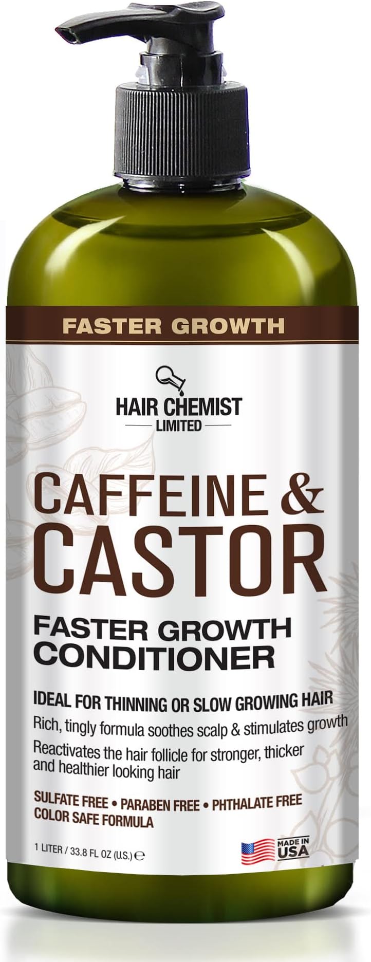 Hair Chemist Caffeine and Castor Faster Growth Conditioner 33.8 oz. - Hair Conditioner for Faster Hair Growth