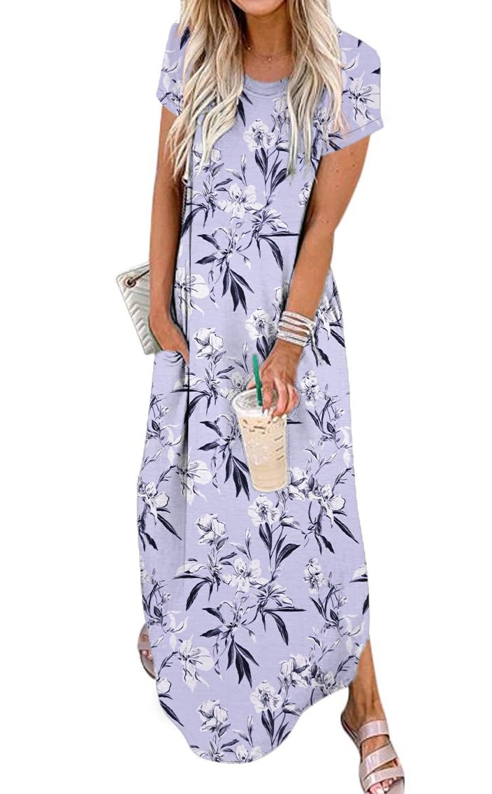Jeqeocafy Women Summer Long Sundress Crewneck Short Sleeve Maxi Dress 2026 Casual Loose Beach Dress with Pockets
