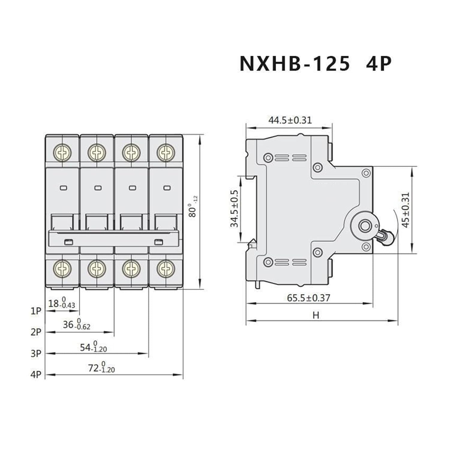 絶縁スイッチ回路ブレーカー NXHB-125 1P/2P/3P/4P 32A 40A 63A 100A 125A(NXHB-1252
