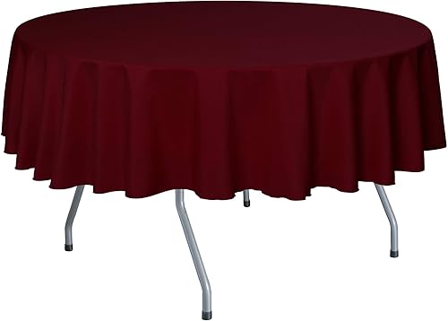 ULTIMATE TEXTILE Mantel redondo de lino de poliéster de 84 pulgadas, color rojo cereza