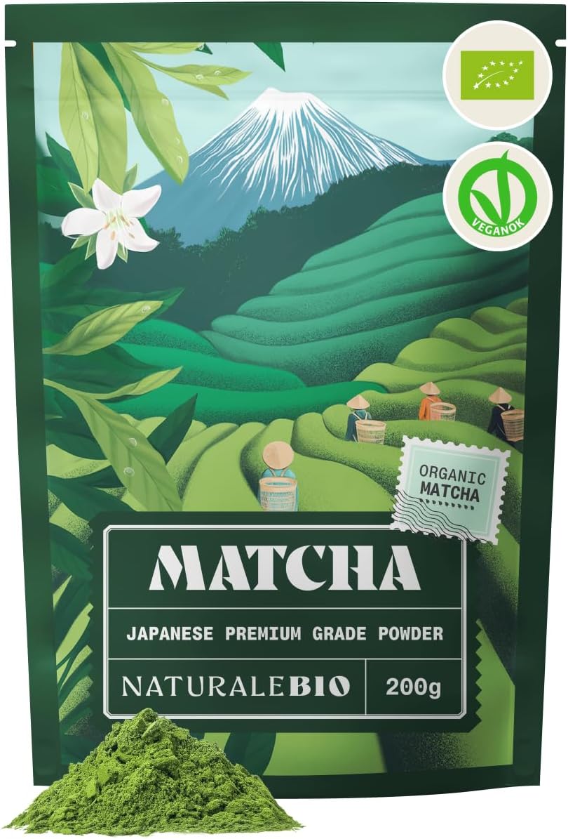 Japanese Organic Matcha Green Tea Powder - Premium Grade - 200g. Tea Produced in Japan, Uji, Kyoto. Use for Drinking, Smoothie Making and with Milk. Vegan & Vegetarian Friendly