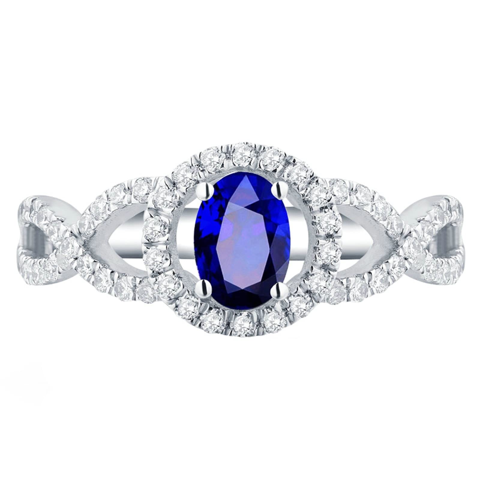 Anello in Oro con Saphir, Oro Bianco 750 Ovale Forma 0.41ct-1ct Zaffiro e Diamante Fedi Nuziali Donna Misura 6,75-27