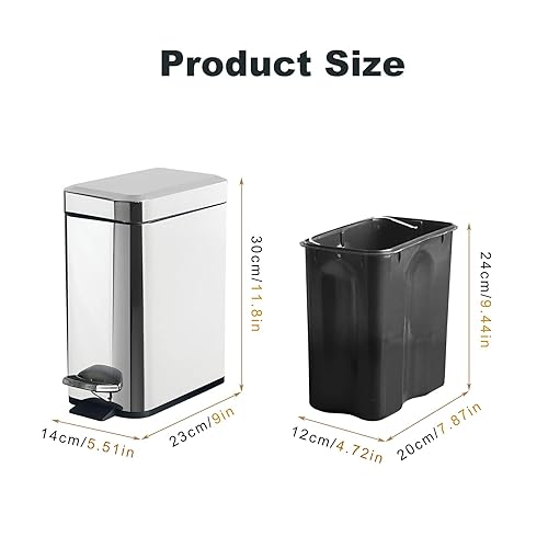 Miniatura 2 de Cubo de basura de baño de 1.3 galones con tapa, cubo de revestimiento extraíble delgado de 5 litros, cubo de basura pequeño para baño, dormitorio,