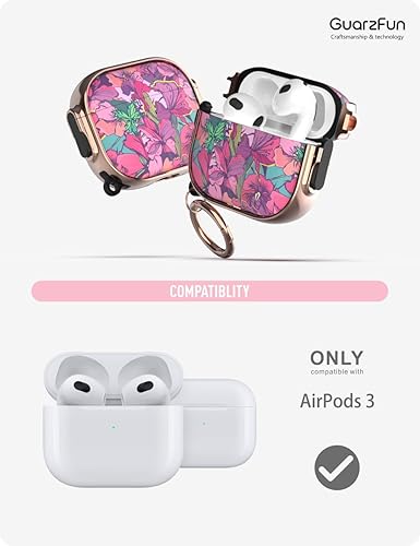 Miniatura 2 de Funda para AirPod 3 con cerradura, tercera funda para AirPods para mujeres y hombres, funda rígida de flores con llavero (rosa)