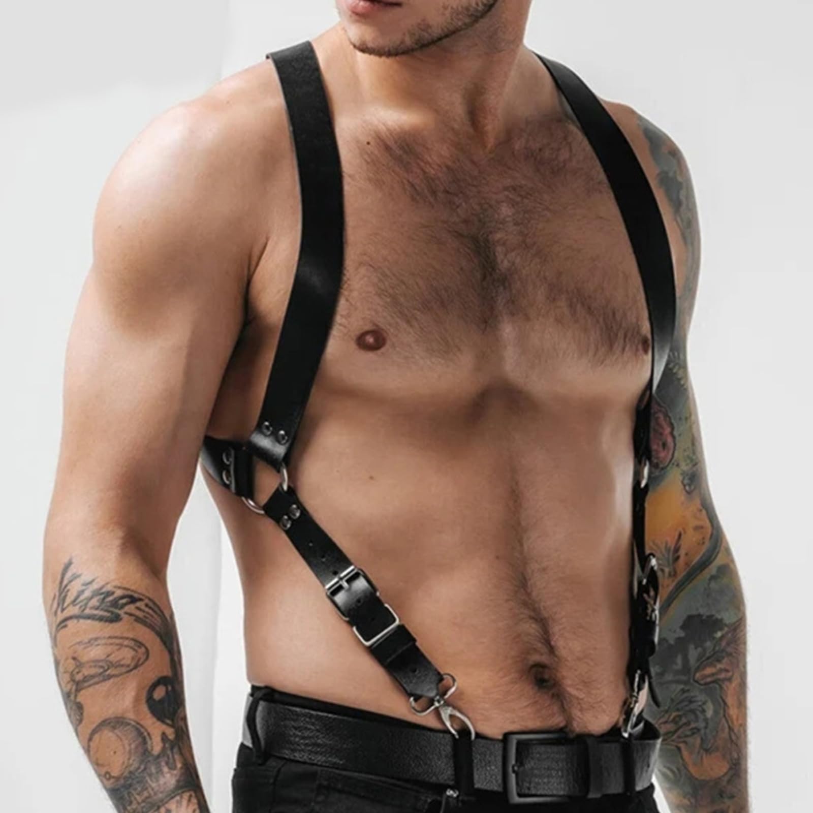 BDSMYOU Harnais pour Homme Punk Body Brust Harnais Hommes Cuir,Sous-vêtements pour Homme,Gothique Vêtements Hommes PU Cuir,Fesseln Costumes Hommes Fétiche Gay Harness (A)