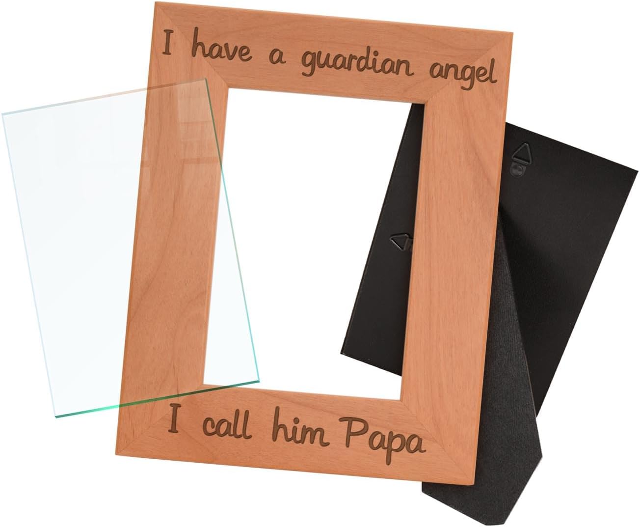ThisWear Remembrance Gifts for Papa I Have a Guardian Angel Engraved Remembrance Gifts Natural Wood Engraved 4x6 Portrait Picture Frame Wood