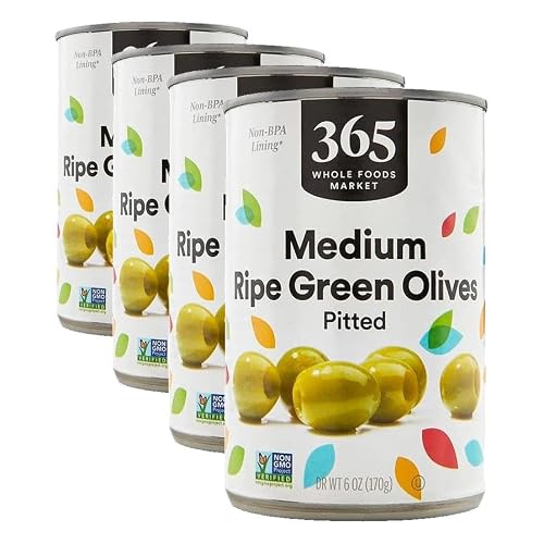 365 by Whole Foods Market, Ripe Green Pitted Olives, 6 Ounce (Pack of 4)