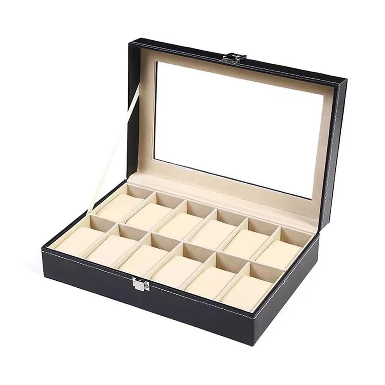 Uhrenbox 2/3/4/5/6/8/10/12 Slots PU Leder Uhr Box Traditionellen Stil Uhr Lagerung Box Geschenk Uhr Fall Mit Schloss Uhrenkoffer(Beige 12 Positions)