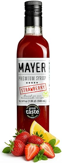 Mayer Premium Hungarian Strawberry Syrup - Award-Winning Artisanal Fruit Syrup, All-Natural, Crafted with 100% Real Fruits, Vegan, Gluten-Free – Perfect Coffee Syrup, Cocktails & Dessert Topping (1 Pack)