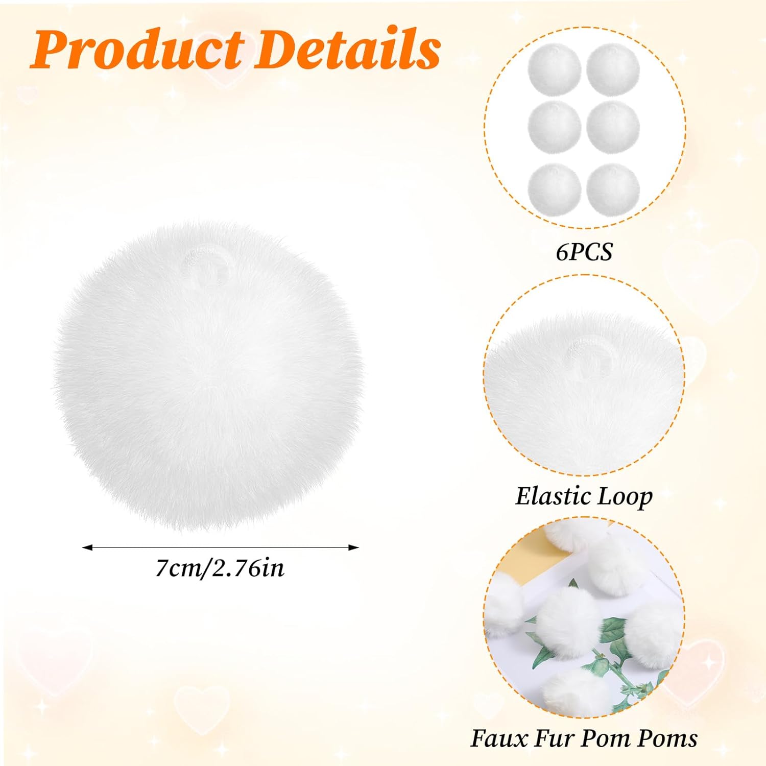 Ouligay 6 Pieces Faux Fur Fluffy Pom Pom Balls White Pom Poms Craft Pom Poms Pompoms DIY for Shoes Scarves Gloves Beanies Key Chain Charms Accessories - Image 2