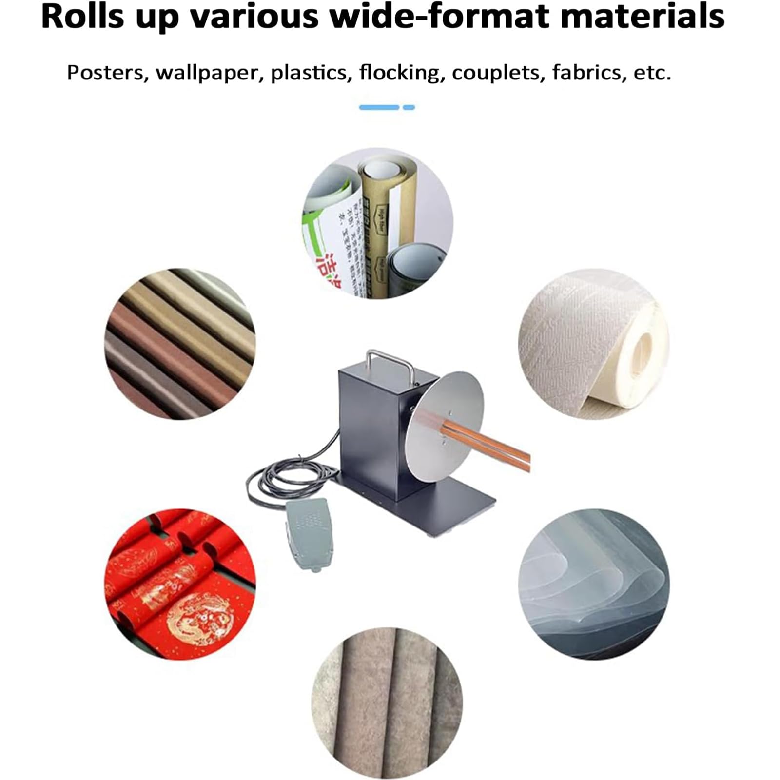 Máquina rebobinadora de materiales para carteles y papel pintado, rodillo de alta RPM, velocidad y dirección ajustables, disco de 60 cm para un rebobinado eficiente