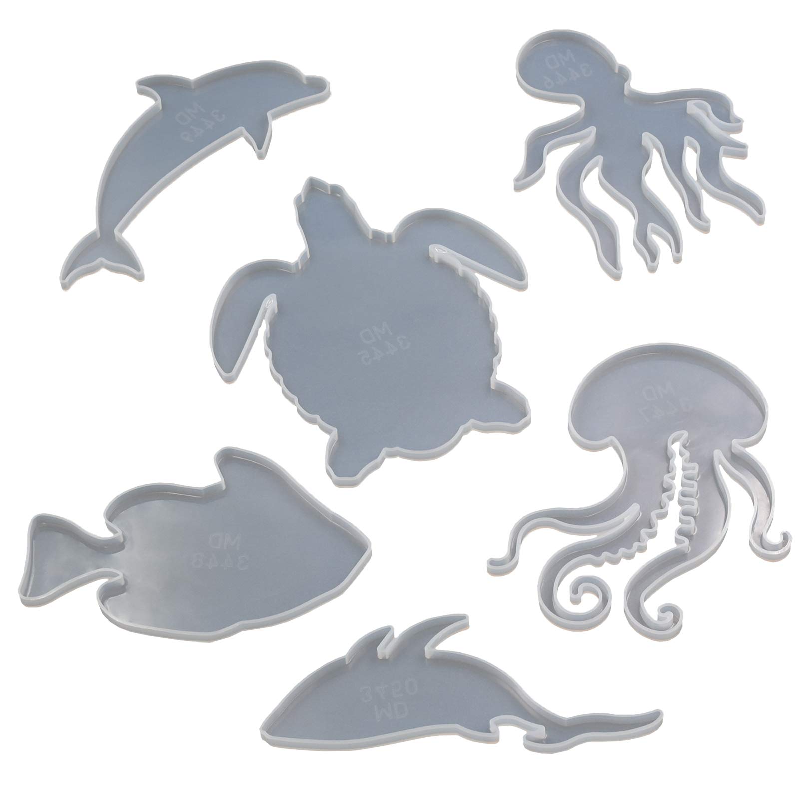 6Pack Sea Style Coaster Epoxy Mold DIY Resin Casting Silicone Mold, Turtle, Dolphin, Shark, Clownfish, Octopus, Jellyfish Coaster