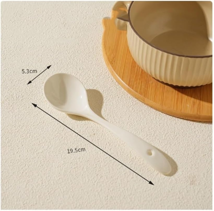 Cooking Spoons Ceramic Soup Spoons Long Handle Porridge & Rice Eating Utensils(White)
