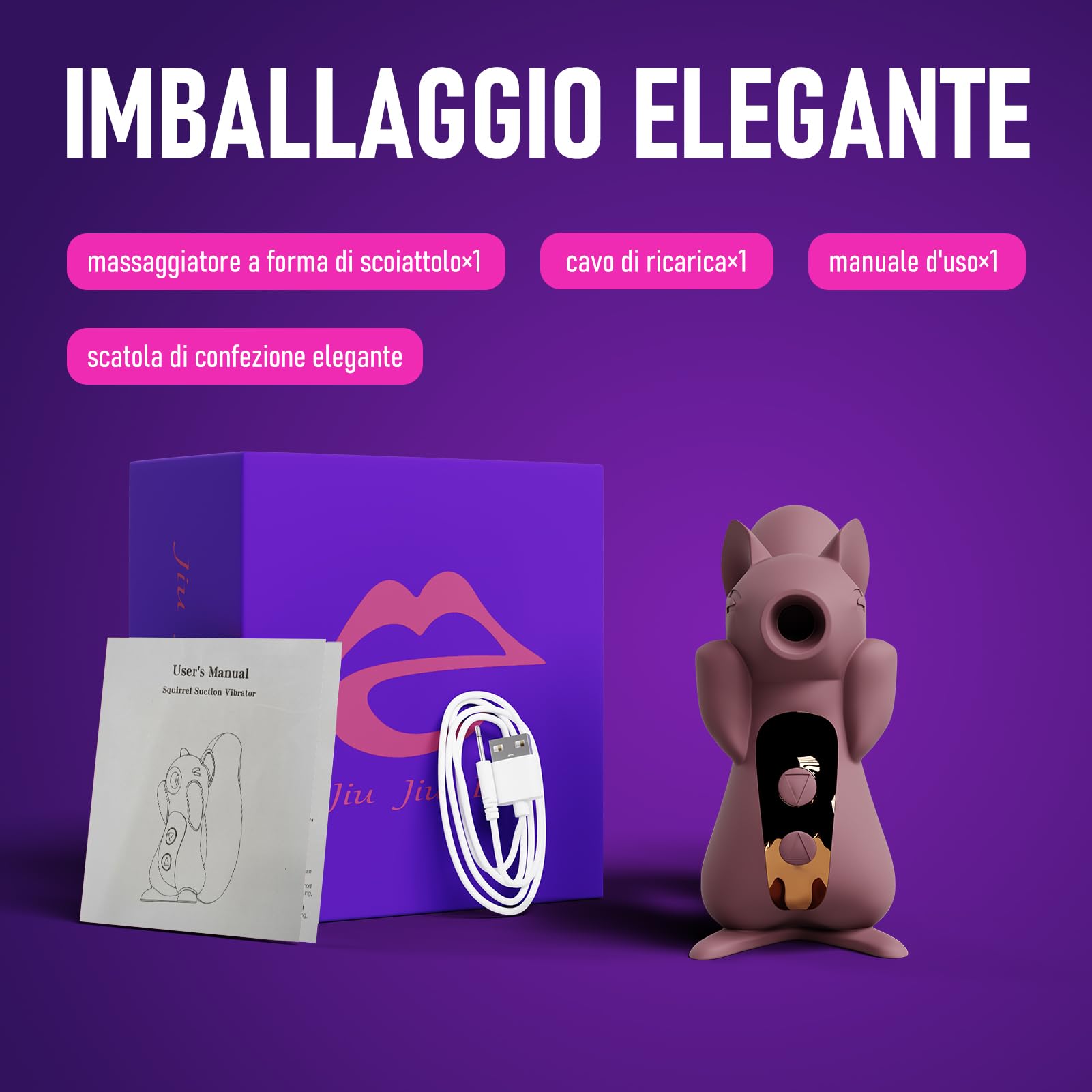 Massaggiatore Intimo Donna a Scoiattolo - Stimolatore Clitorideo con Aspirazione e Vibrazione, Massaggio Intimo con 10 Modalità, Silicone Sicuro, Impermeabile, USB Ricaricabile