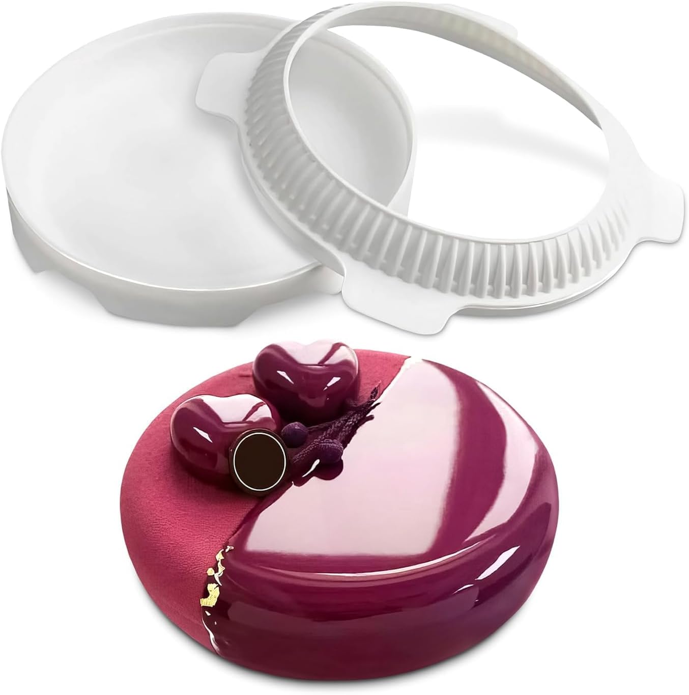 Entremet Mold - Easy Release 7.5" Round Mousse Cake Molds with Flexible Nonstick Silicone Design, 3D Shape for Smooth Soft Desserts - Dishwasher Safe | Cheesecake, Chocolate & Mirror Glaze Cake Making
