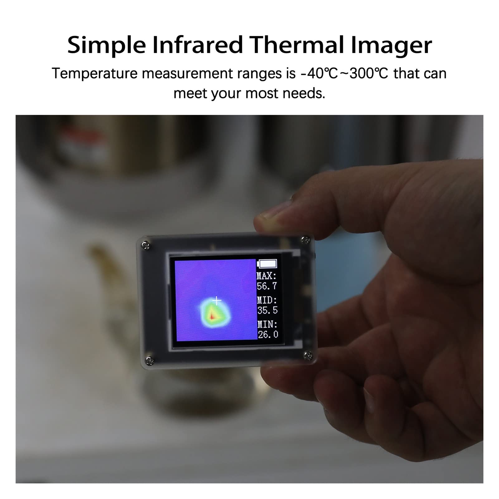 Pantalla TFT de 1,8 pulgadas, cámara termográfica infrarroja, sensores de temperatura, pantalla de temperatura mínima máxima, cámara termográfica infrarroja, Estuche Duradero(Nero)