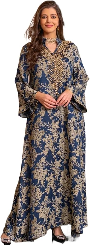 LIXINGHEITANG Dress for Women Abaya Beading Stand Collar Morocco Party Dresses Abayas Arab Long Robe