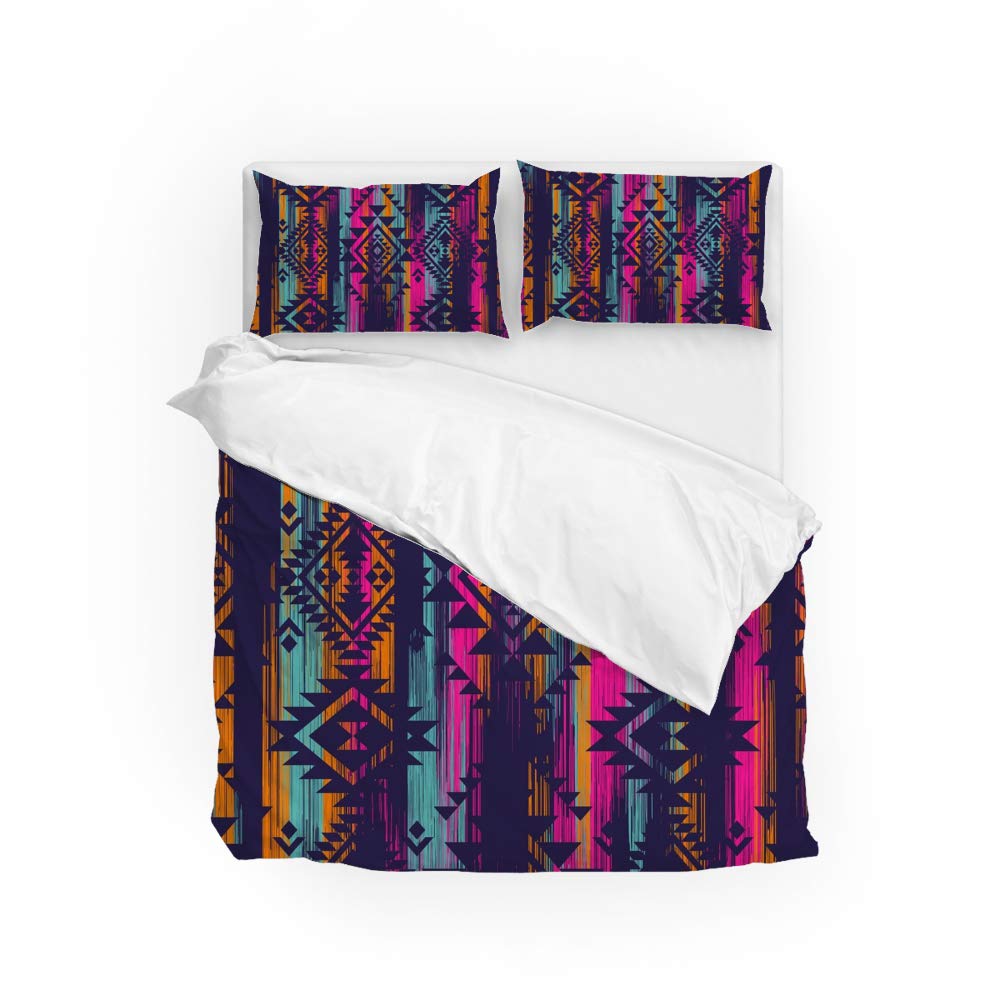 Housse de couette facile d'entretien lit tribal multicolore