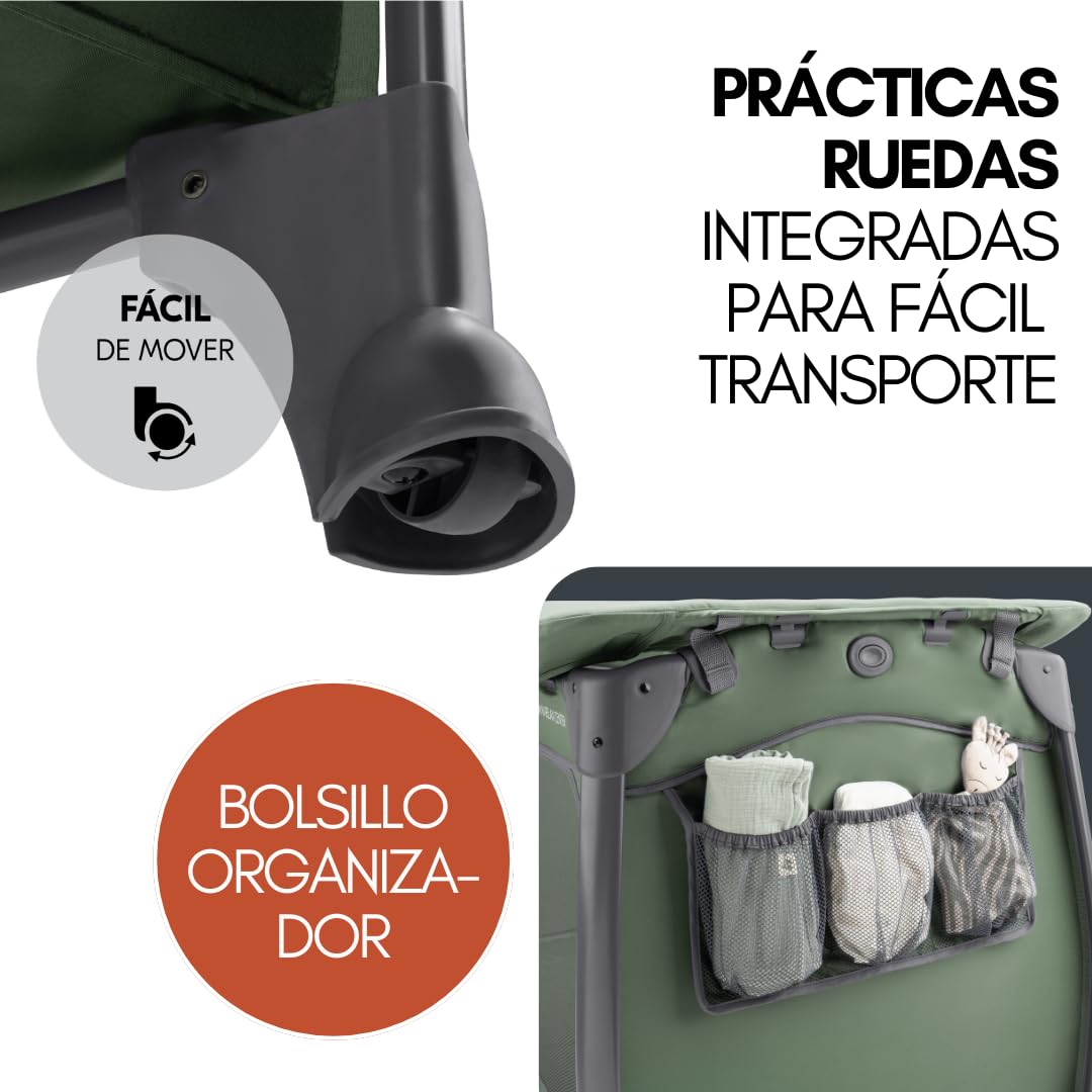 hauck Play n Relax Center Set de Cuna de Viaje Bebe con Colchon y Mosquitera | Dos Alturas para Recién Nacidos - Parque Infantil con Cambiador y Ruedas - Verde