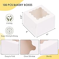Vista 2 de TOMNK 100pcs White Cookie Boxes with Window,4x4x2.5 Inch Small Bakery Boxes, Cookie Boxes Bulk for Small Cake, Treats, Donuts, Candy on Valentine's