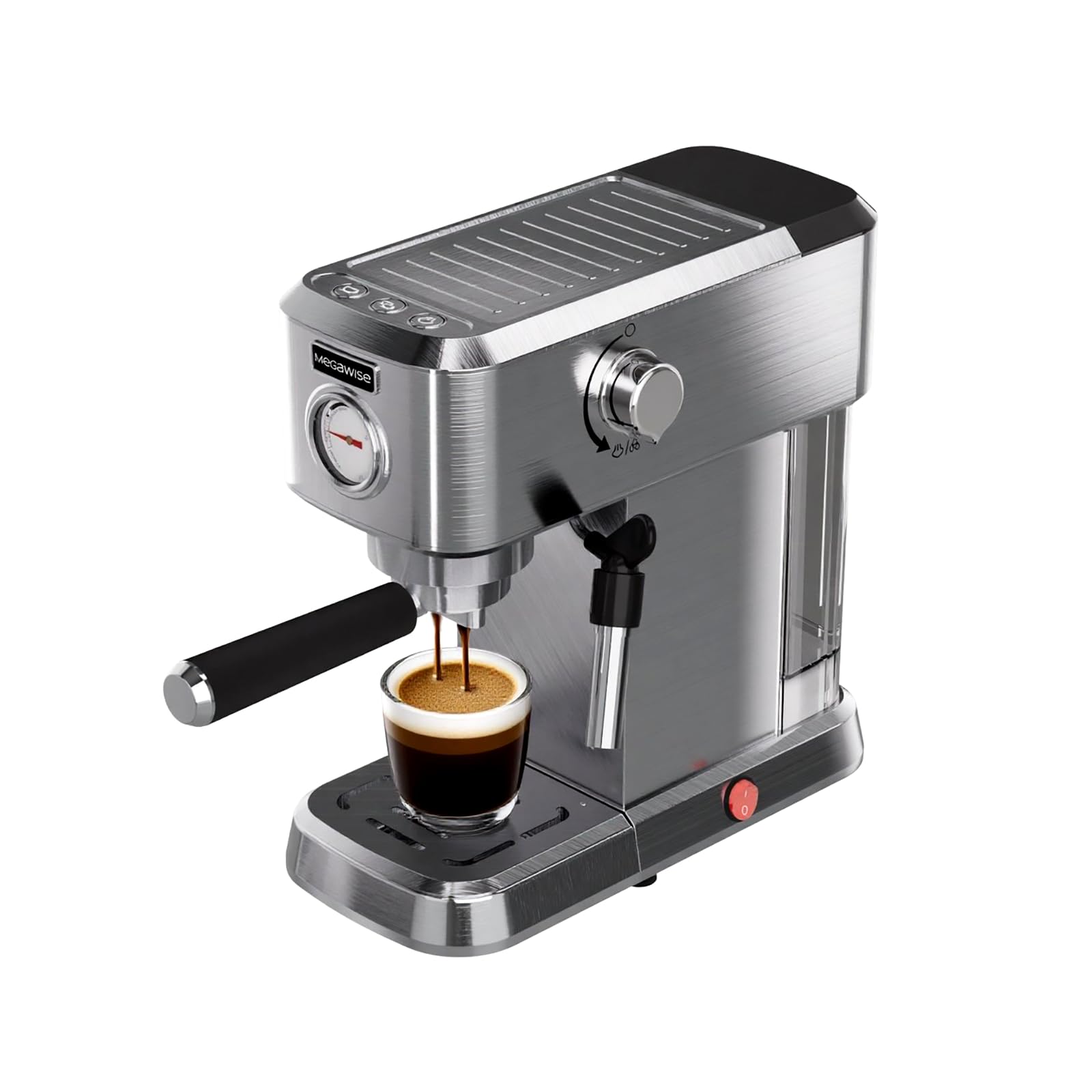 MEGAWISE Cafetera espresso de 20 bares, compacta de acero inoxidable con espumador de leche de vapor y depósito de agua extraíble para capuchino, latte, color plateado