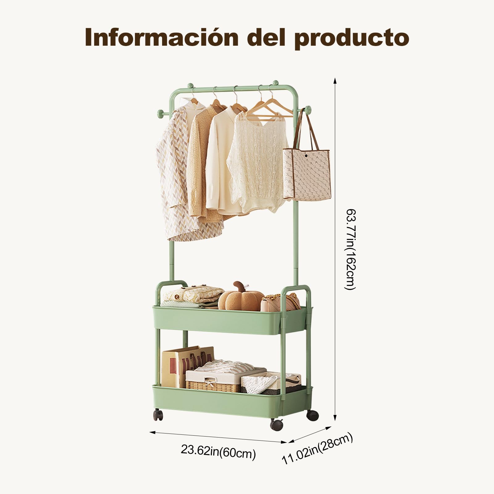 Ergocar Percheros Burro Metal Con Cestas Almacenamiento Sellado Múltiple y Perchas Independientes Móviles Con Percha Polea Pequeña Estante Ropa Moderna