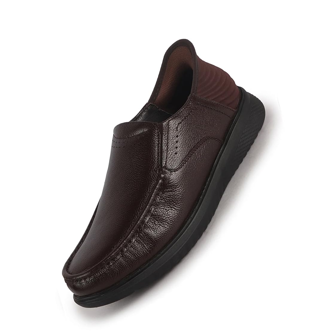 Men Genuine Leather Upper Stitched Round Toe Formal Hands-Free Slip-in Shoe with Heel Collar Padded | Slip Resistant EVA Sole | Leather Memory Cushioned Insole-image-48