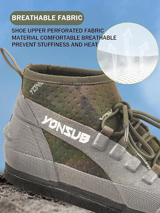 Rock Fishing Wading Boots with Felt Sole & Steel Studs Anti-Slip Neoprene Reef Shoes for Men, Quick-Dry Breathable Drainage Shoes for Surf, Jetty, and Sea Fishing