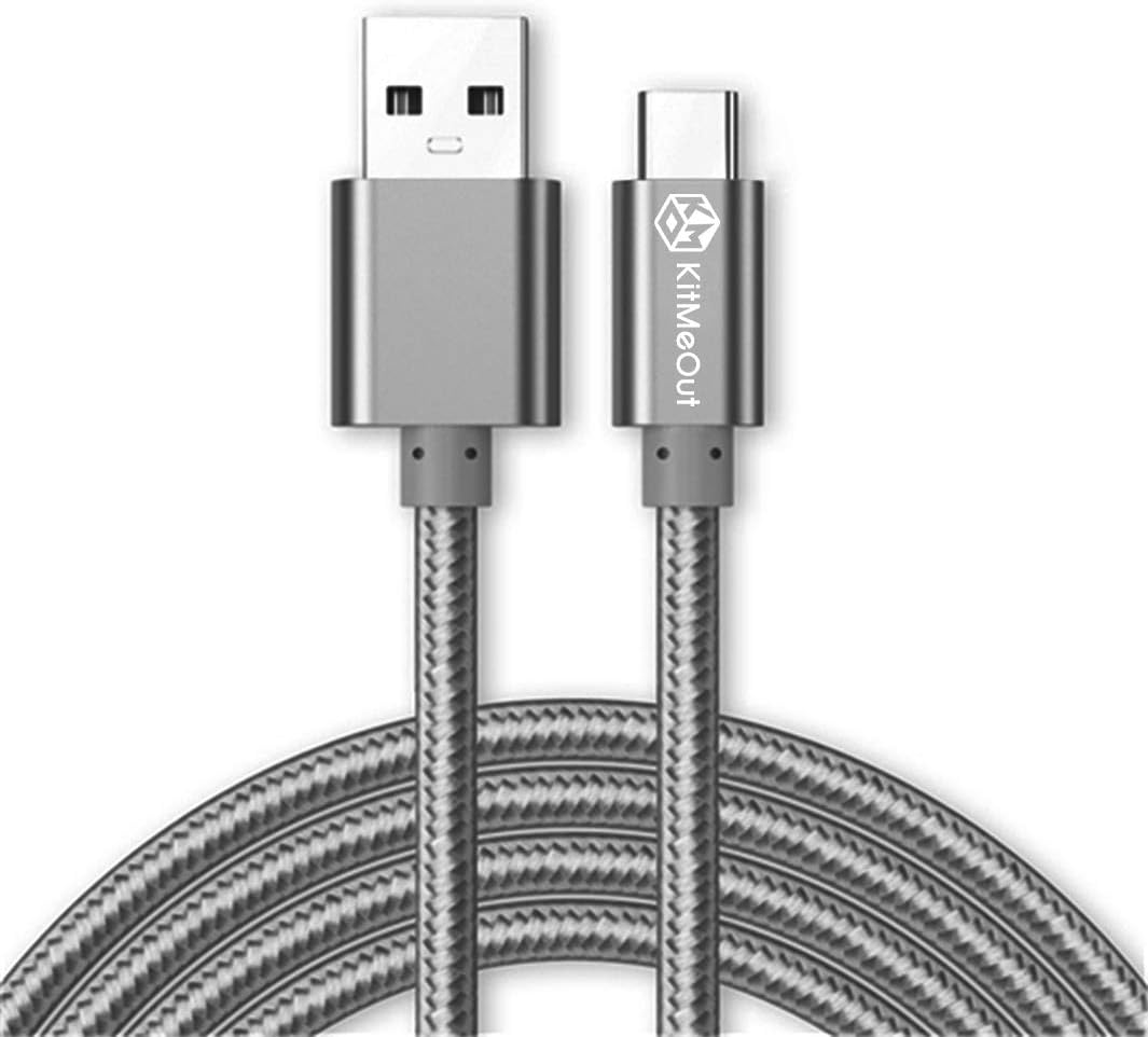 Kit Me Out World USB Type C, 3.1 Amp USB C Fast Charging Cable Nylon Braided USB-A to USB-C 6ft Compatible with Samsung Galaxy S10 S9 S8 Note 10 Note 8 9 A20 A40 A50 Pixel 4, Pixel 4 XL (Gray)