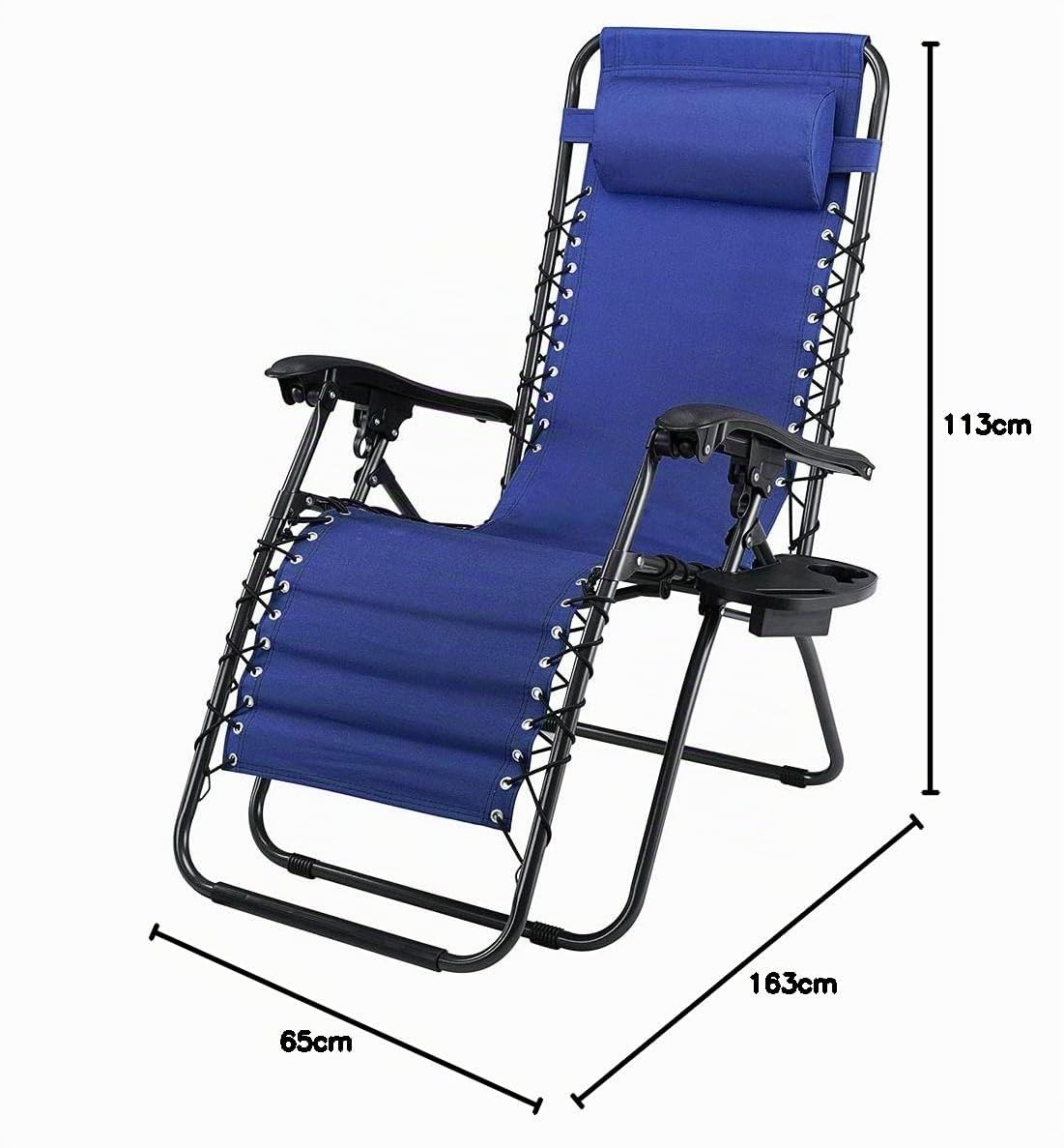 BAKAJI Chaise Longue Transat Jardin Plein Air, Transat de Plage Pliable, Bain de Soleil avec Repose-tête, d’accoudoirs Réglables, Chaise de Camping Gravité Zéro en Oxford (Bleu avec Plateau)