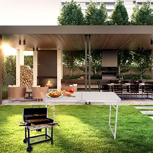 Folding Picnic Table, 4FT Portable Camping Table Adjustable Height Lightweight w/Handle, Lock Roll Up Picnic Table for Outdoor Party Beach Backyard